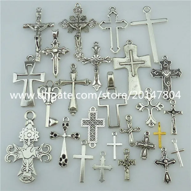 25 PCS Mix Alloy Antique Ton Argent Faith Religieux Croix Dangle Pendentif Bijoux