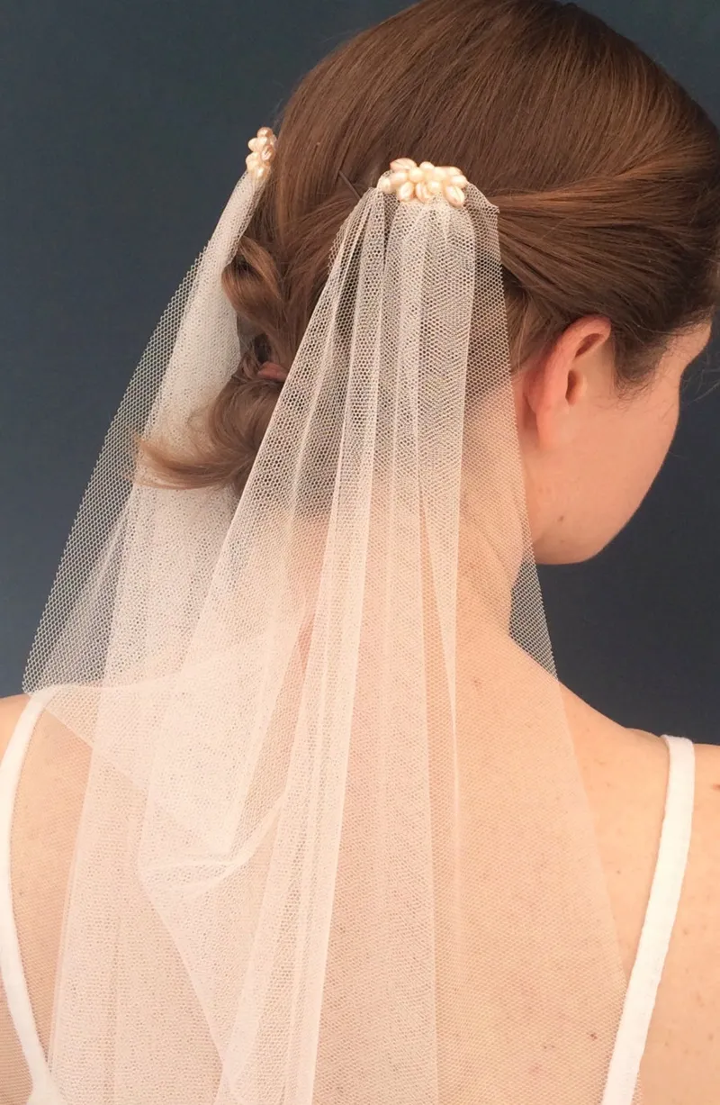 Pearl Drape Wedding Veil 1920s Style Bridal Veils Light Champagne tulle with Freshwater Pearls Vintage Beads Veils For Brides Cust3306685