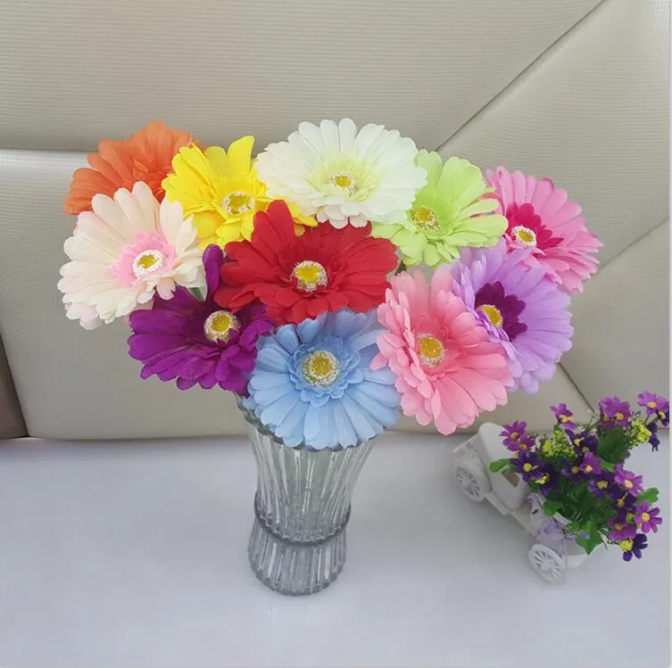 Künstliche Blumen, Seidenblumen, künstliche Gerberas, Blumen für Heimdekoration, Hochzeitssträuße ohne Vase HJIA414