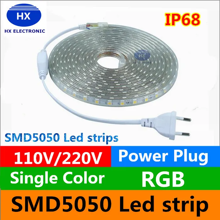 Popular UL CE FCC Standard led strip flexible light SMD 5050 60LEDs/m led light strip with Plug for AC110V or AC220V