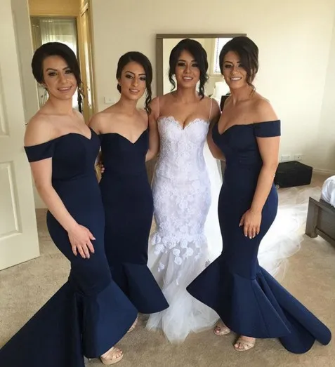 Hot Sexy Navy Blue Evening Gowns 2016 Off Shoulder Mermaid Bridesmaid ...