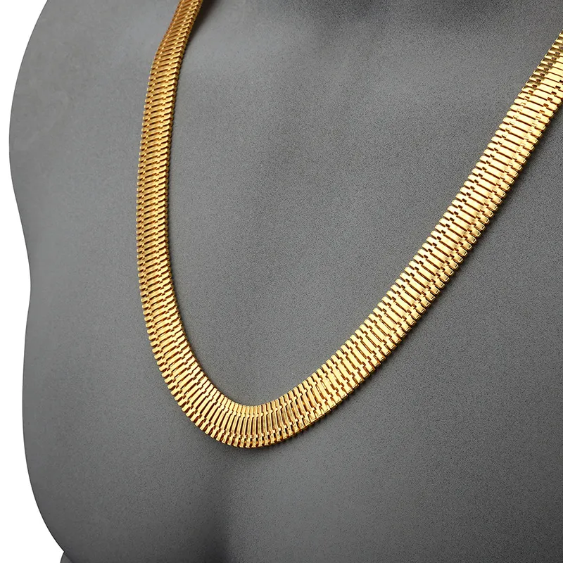 75cm 1.5cm 18K Gold Electroplate Snake bone Chains Mens Necklace Fishbone Chain Hip Hop Jewelry