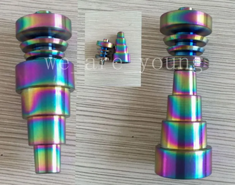 Rainbowl colorido anodizado 6 em 1 titanium unhas domeless gr 2 colorido titanium prego 10mm14mm19mm com macho e fêmea conjunta