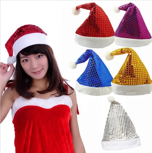 Party Hats Christmas Cekiny Sheen Santa Hat Kids Dzieci Mężczyźni Kobiety Uroczysty Kostiumy Cap Dress Up Rekwizyty Wydarzenie Akcesoria