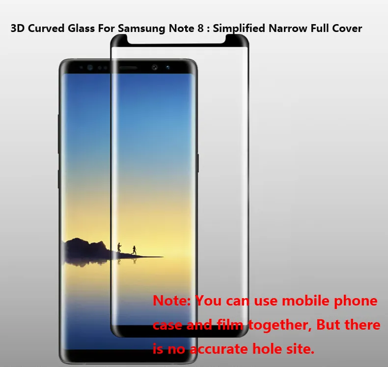Pellicola in vetro temperato note8 Per Samsung Note 8 Pellicola protettiva per schermo in vetro temperato con copertura completa curva 3D