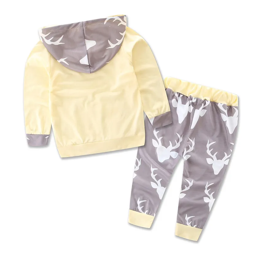 Warme stijl herfst romper baby kleding voor baby herten afdrukken jumpsuit 2 stks set peuter casual hooded kleding pak