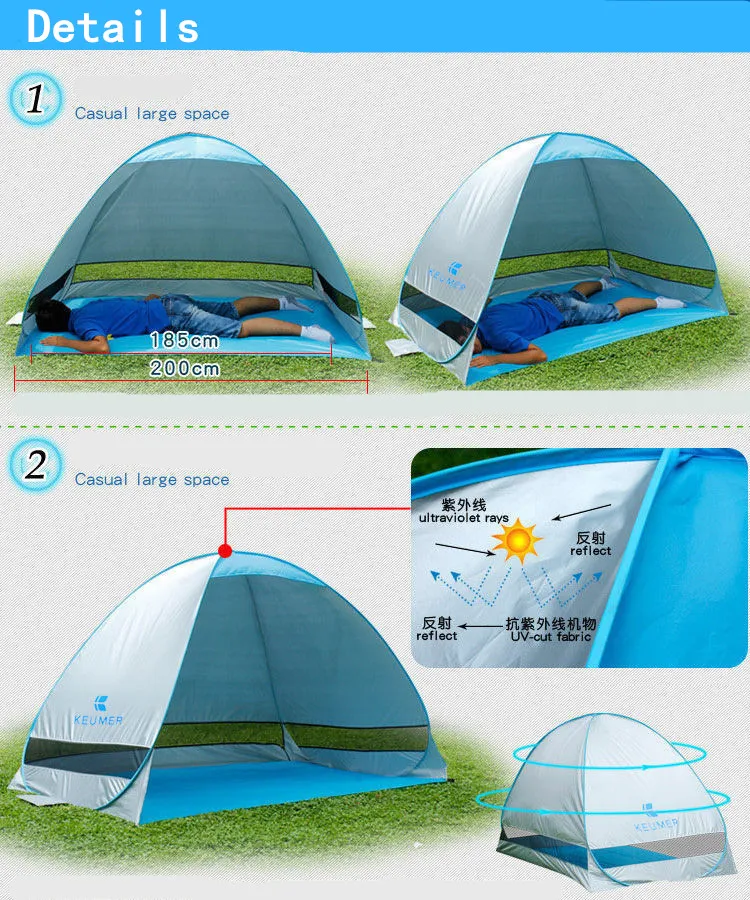 Facile à transporter Tentes à ouverture automatique rapide Abris de camping en plein air pour 2-3 personnes Tente de protection UV pour pelouse de voyage de plage colorée