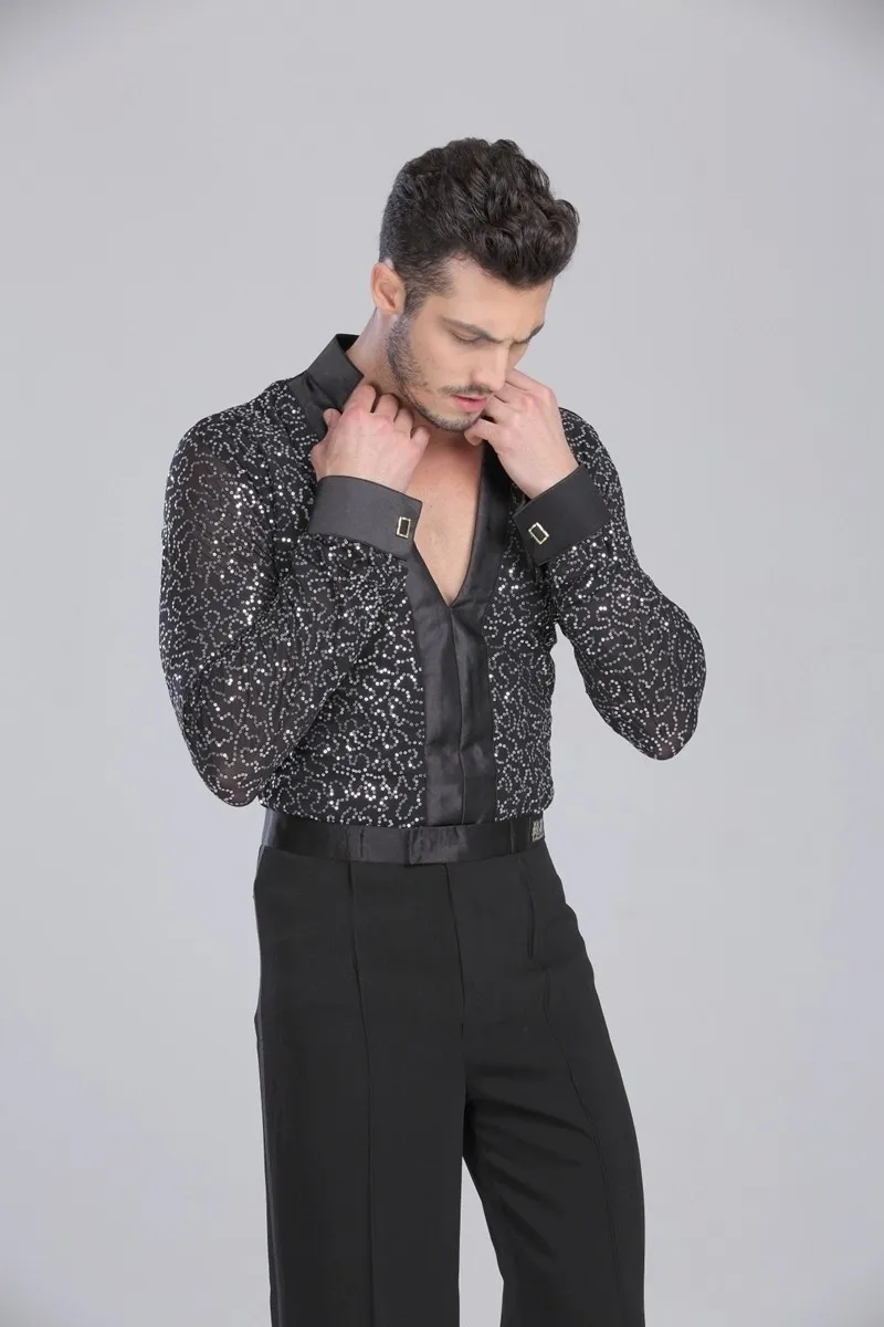 2018 Men Shirt Adult Latin Tops Clothing for Deep V-neck Man Long Sleeve Dance Dress Waltz/tanto/rumba Dancewear