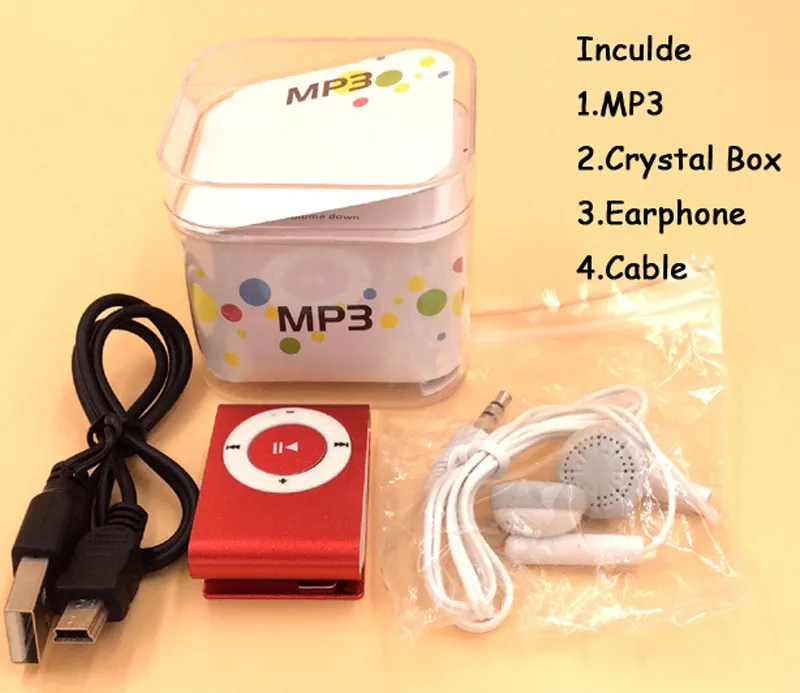 Оптовая Мини-Клип Mp3-плеер Заводская Цена Приходят С Кристаллической Коробкой Наушники USB Кабель Поддержка TF Карта Micor SD Card