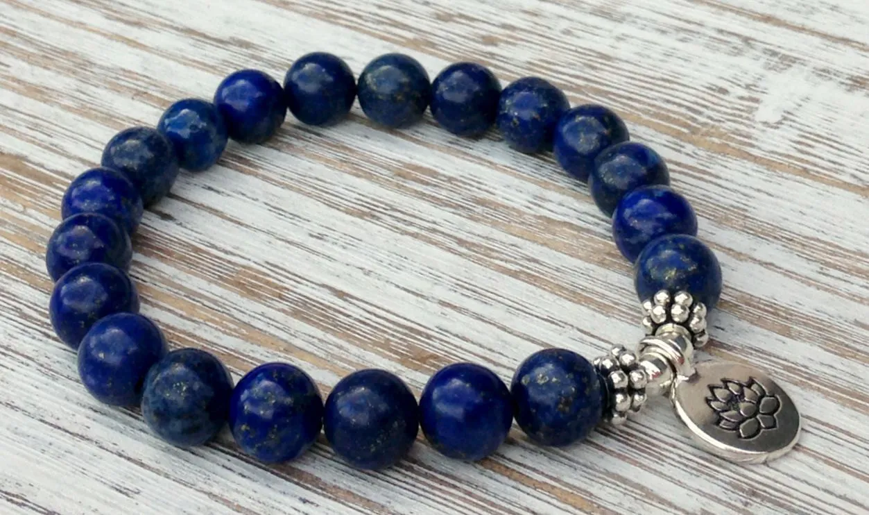 SN1039 Echt Lapis Lazuli Armband Natuursteen Kraal Heren Heren Armband Keel Chakra Spiritual Yogi Gift Gratis verzending