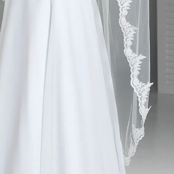 New Hot Saling High Quality One Layer Lace Applique Edge With Comb Lvory White Wedding Veil Waltz Bridal Veils handmade