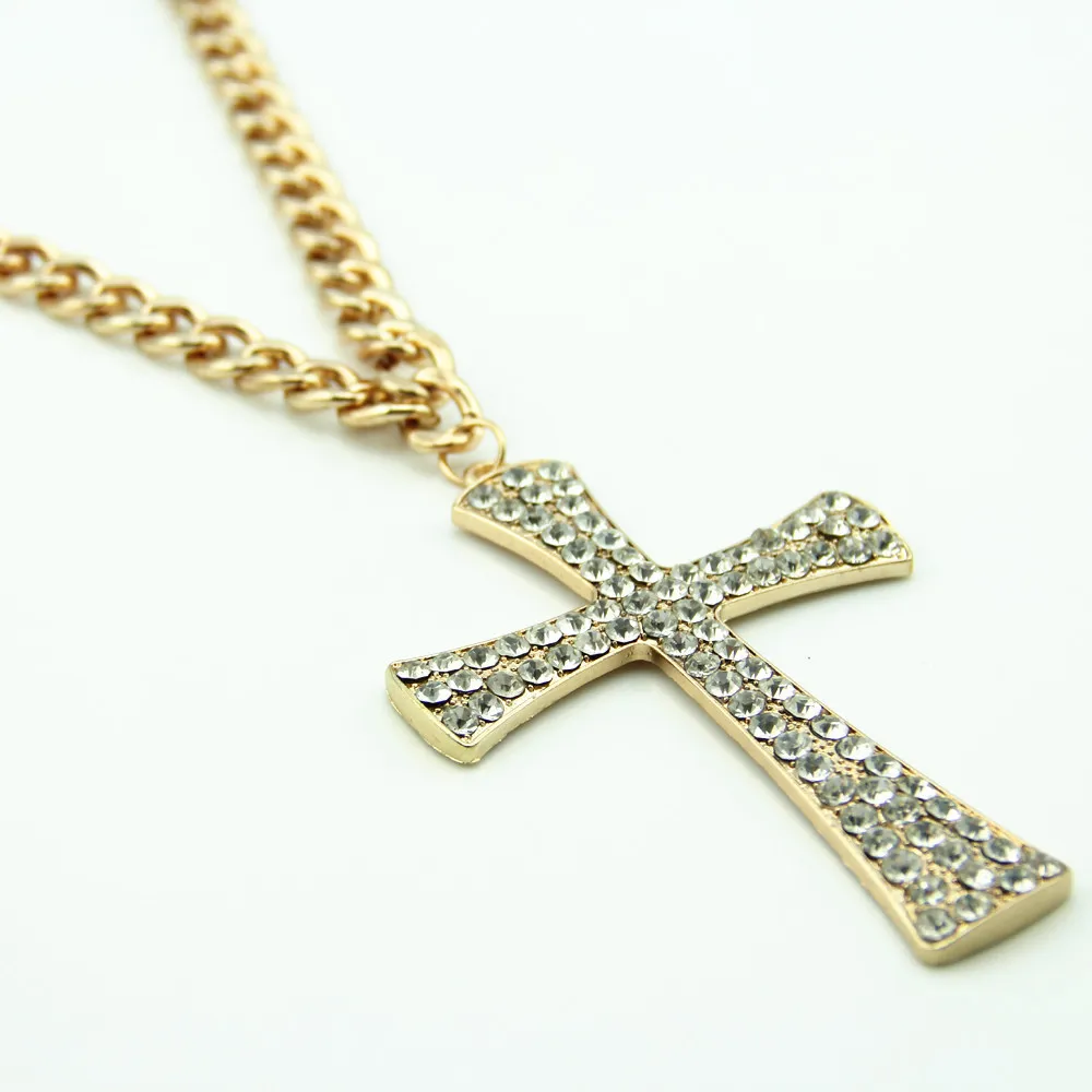 Męskie Bling Iced Out Egyptian Ankh Klucz Wisiorek Naszyjnik Pozła Plated Hip Hop Dżetki Kryształ Kubański Link Chain Mężczyźni Biżuteria NeckaceSpendan