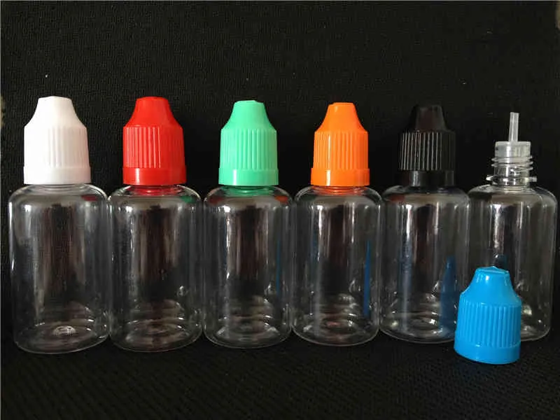 Botellas de PET transparentes 5 ml 10ml 15ml 20ml 30ml 50 ml de botella de aguja de plástico transparente con tapas a prueba de niños para E CIG Vape Oils Liquid Eliquid Storage Embalaje