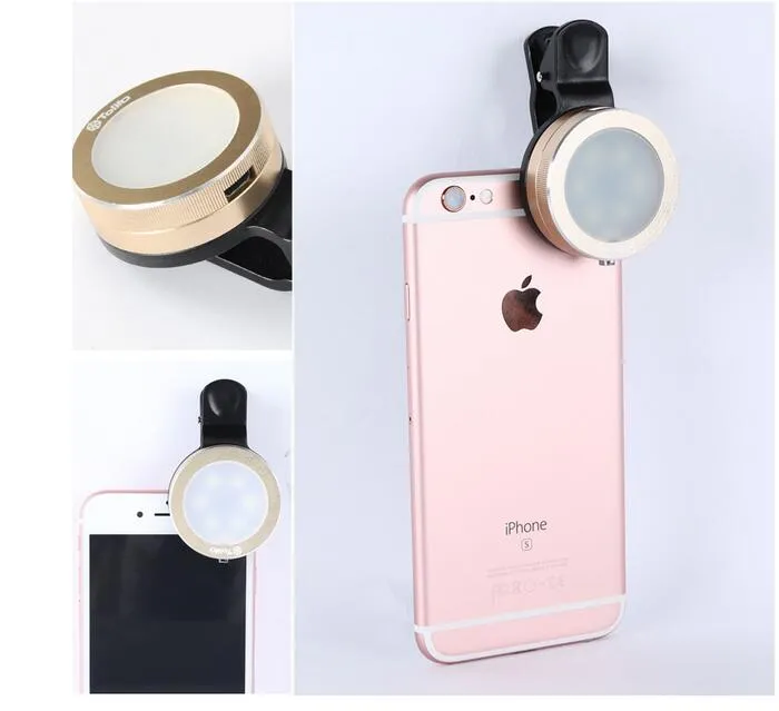 Luxe Tolifo Metalen Ring LED Selfie Flash Lights Clamp Clip 6 LED Verstelbare Helderheid Vul Zaklamp voor iPhone Samsung Sony HTC Camera