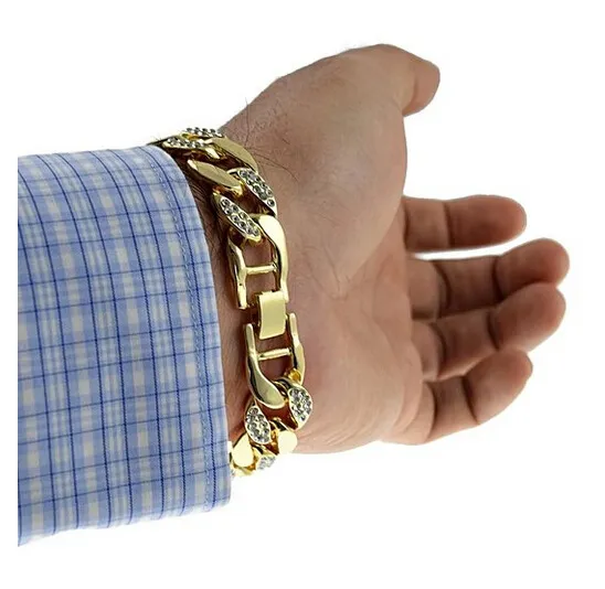 Bracciale da uomo Hip Hop Miami Cuban Link CZ Bracciale da tennis 14mm Mezza pietra ghiacciata placcata oro 7 8 9 pollici296F