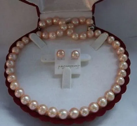 Clásico mar del sur redondo 10-11 mm oro rosa collar de perlas 18 pulgadas pendiente libre