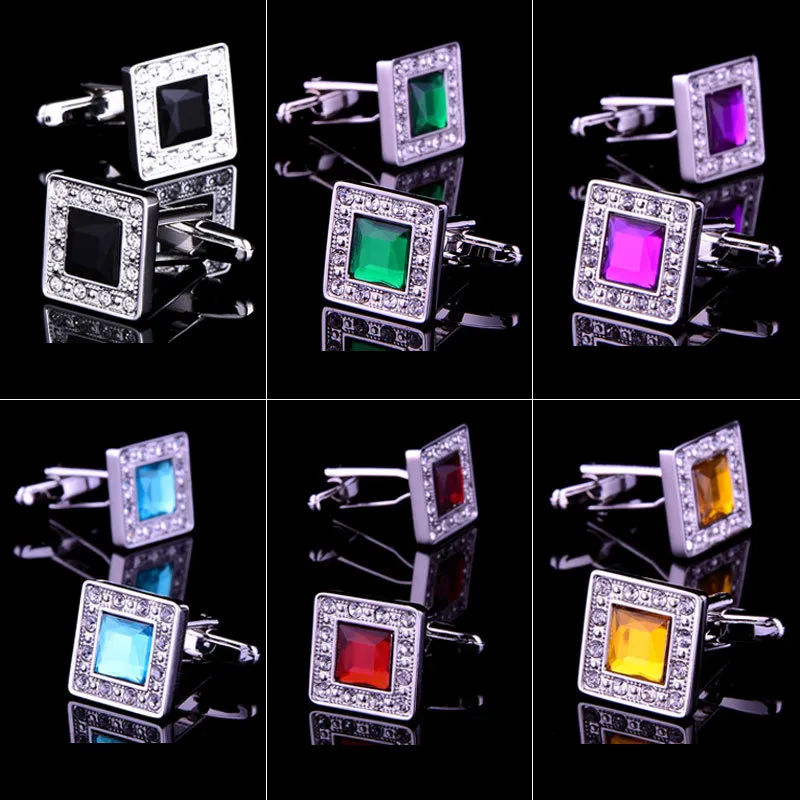 Fashion Drill Cufflinks Crystal Cufflink diamond-bordered Men's shirts French Cuff Links for wedding Father's day Christmas Gift