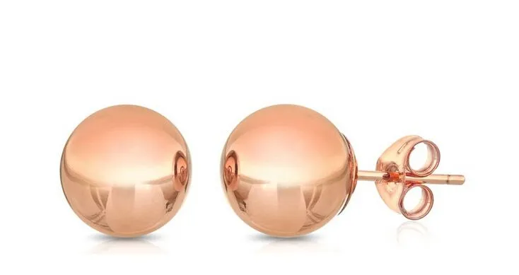 10Pairs/Lot 14k Women's Rose Gold Plated Simple Cute Ball Stud Earring 4mm 5mm 8mm