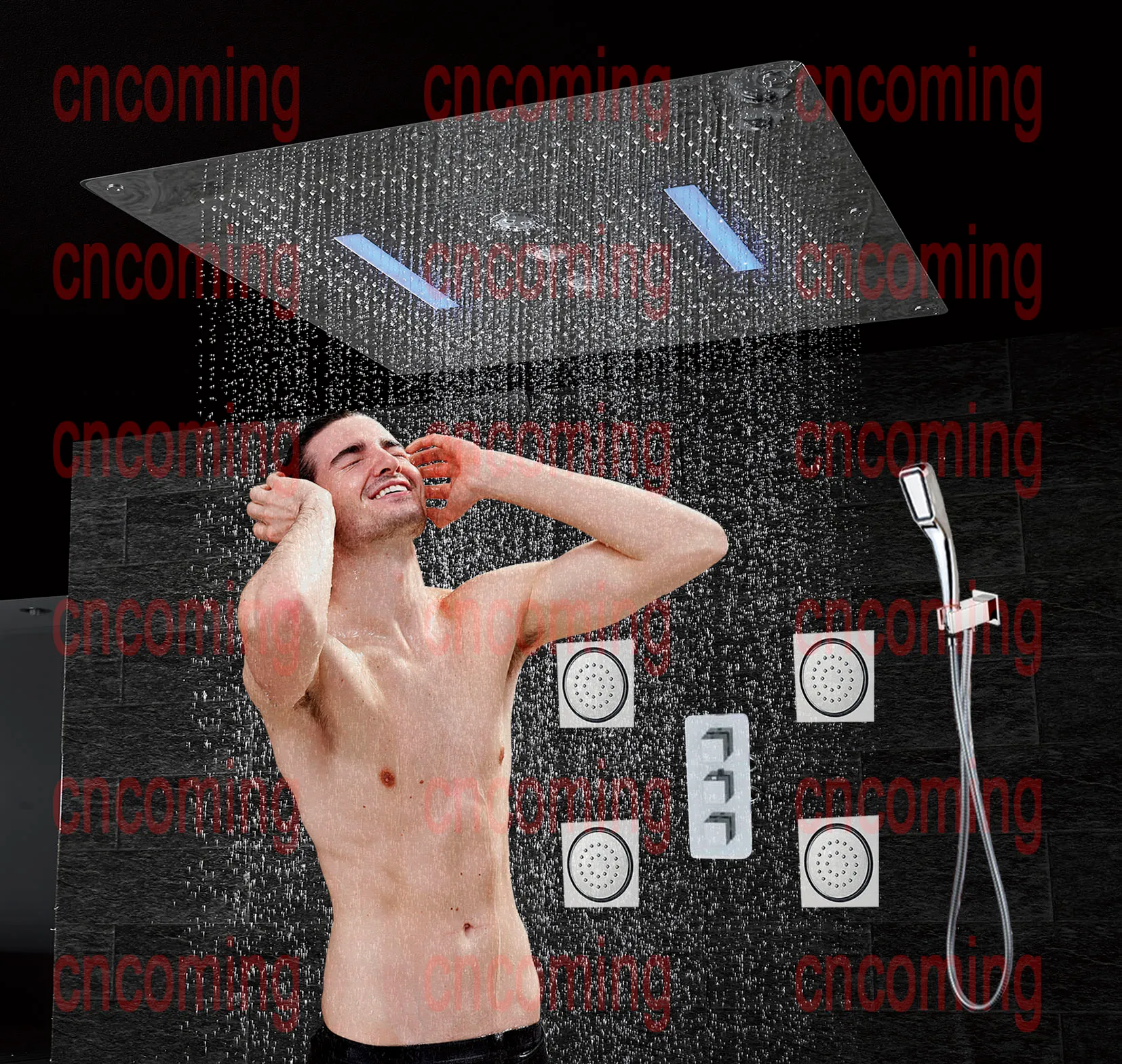 Conjunto de chuveiro oculto para banheiro, com jatos de massagem, led, painel de chuveiro de teto, termostática, torneira, chuva, cascata, af54242577