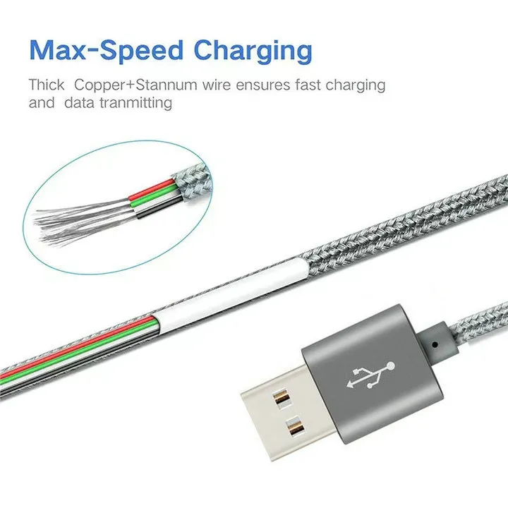 Cell Phone Cables For S21 S10 S8 S9 NOTE 10 NOTE 9 1M/2M/ 3FT 6FT 10FT Metal Housing Braided Micro USB Cable High Speed Data Sync USB Fast Charging Cable