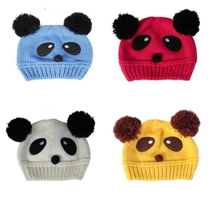 Animal lindo panda do bebê Chapéus de malha de fios Caps Crianças da menina do menino Crochet Gorro Chapéus de Inverno Cap para as crianças a manter quente