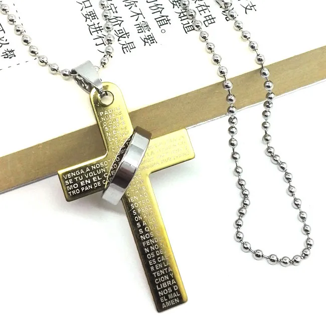 Bible Cross Ring Titanium Necklace Men's Stainless Steel Couple Necklace wholesale