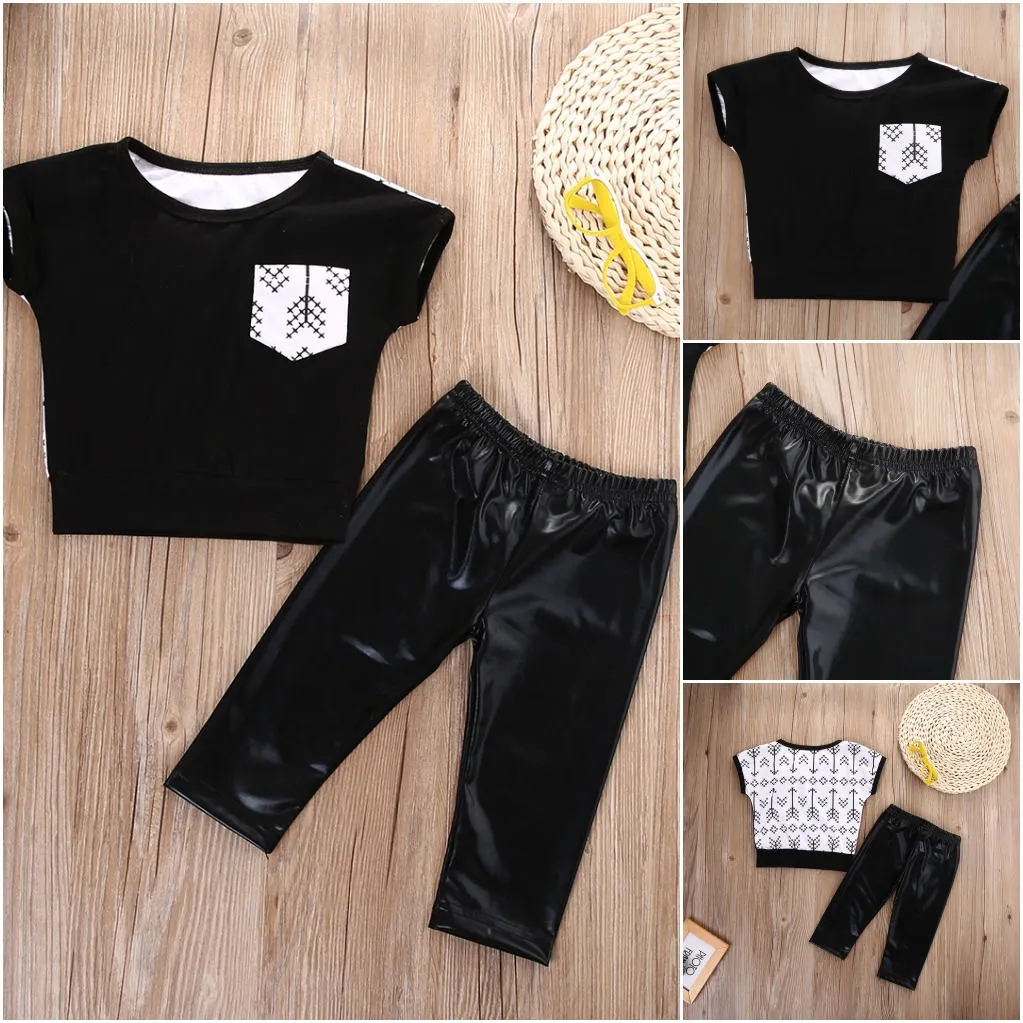 refroidir les garçons noirs costumes bébé tout-petits enfants layette Outfit poche Tops T-shirt attachés + longues Pantalons Pantalons enfants de la mode Set top