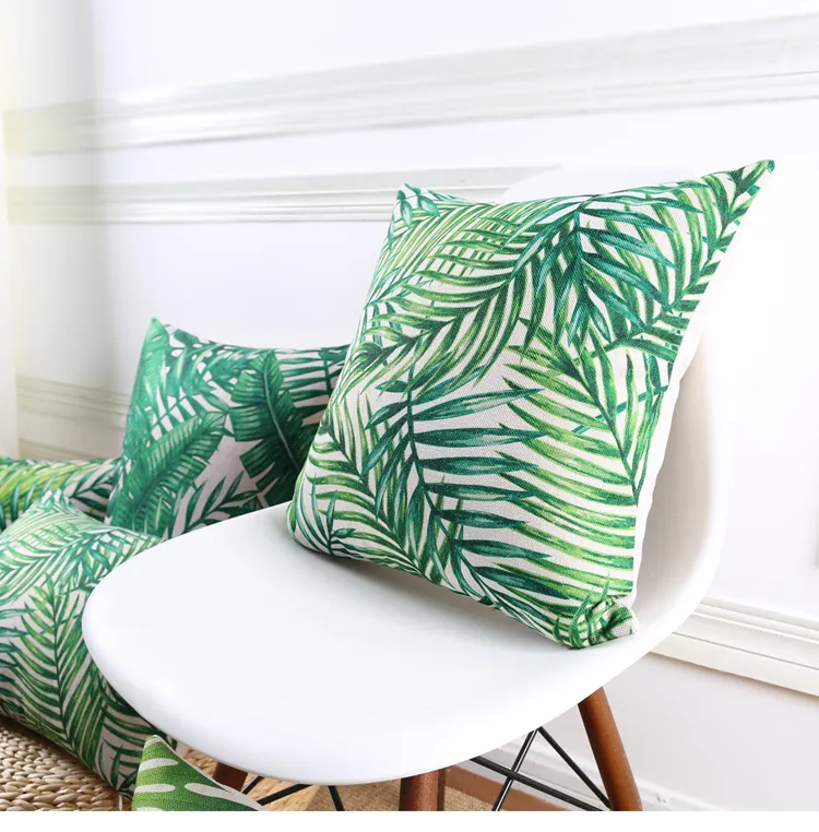 Couvre-coussin de jungle tropical Force de la forêt tropicale Fundas Style d'été Capa de Almofada Green Leaf feuilles de cime