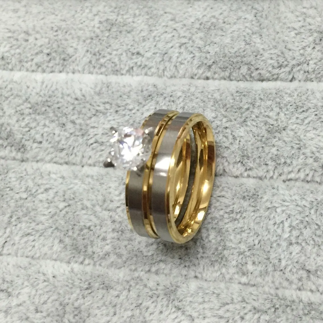 Anelli coppia coreana in acciaio al titanio da 4 mm con diamante CZ uomo donna fidanzati amanti, promessa lui e lei, oro argento bicolore