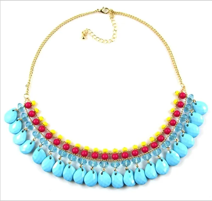 Gemstone Beads Necklace Bohemian Fluorescent Color Pendants Collar bone Chains Fashion Jewelry Beaded Chokers Necklaces Acrylic