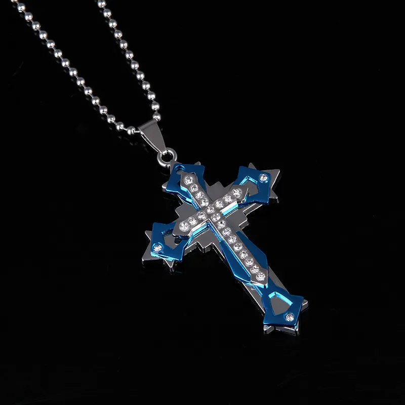 Mens Cross Diamonds Pendant Necklaces Titanium Steel Link Chain Necklace Statement Charm Popular Jewelry gifts Fashion Accessories hot sale