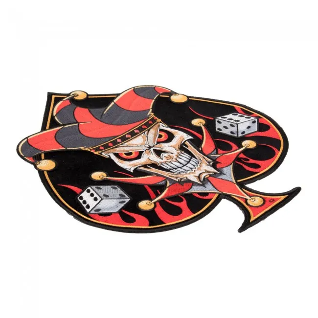 Lucky Jester Blazing Spade With Dice Patch, Biker Back Embroidery Iron On Or Sew On Patches 4.5*5.25 INCH 