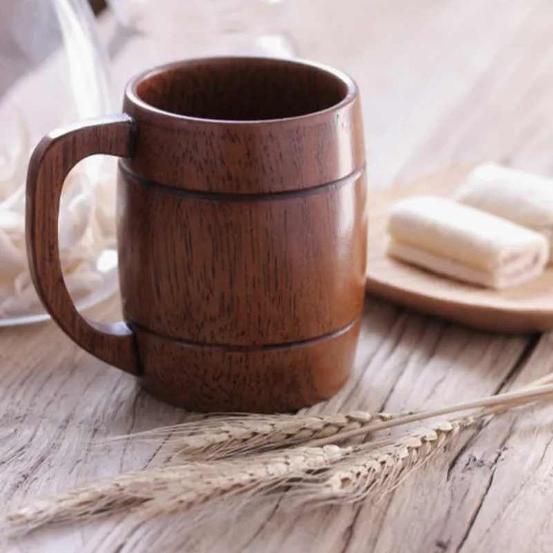 Tazas de cerveza de jugo de barril hechas a mano de 400ml/15oz, tazas de té de madera, taza de madera para bebidas, taza duradera wa4026