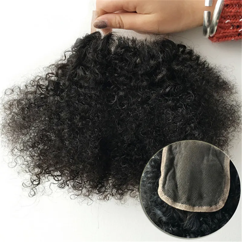 Bundle di capelli ricci afro crespi con chiusura in pizzo 4 pezzi / lotto capelli umani crespi brasiliani crespi tesse con chiusura in pizzo con i capelli del bambino