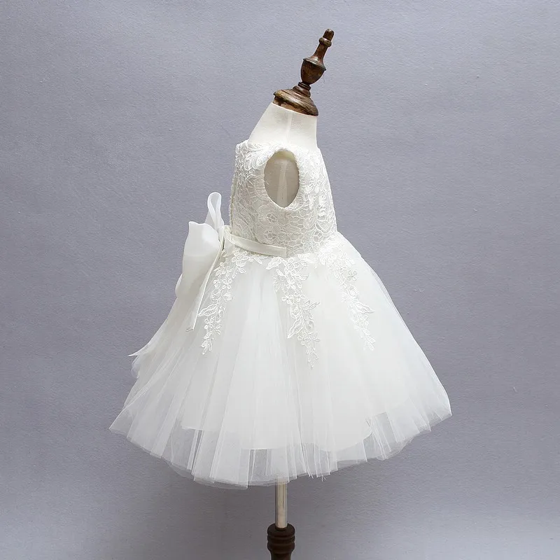 Wysokiej jakości białe sukienki z pierwszej komunii dla dziewczynki Tiul koronkowy małe dziecko konkursek Flower Girl sukienka na wesele i urodziny 2947