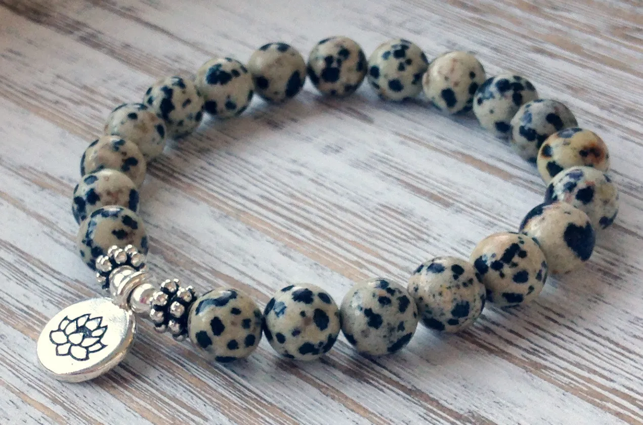 SN1073 Nouveau design Dalmatian Jasper Bracelet Mens Yoga poignet mala Perles Jewelry Solar Plexus chakra bijoux