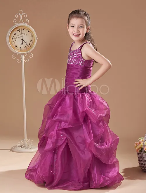 Adorabili cinturini d'uva Perline di organza A-Line Flower Girl Dress Abiti da spettacolo ragazze Princess Holiday Skirt Custom Size 2-14 H907040