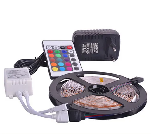 DHL Gratis verzending LED-strips 5M Set 3528SMD 60LED LED Strip Licht Waterdicht 24 Toetsen IR-afstandsbediening Voedingsadapter Wit / Rood / RGB