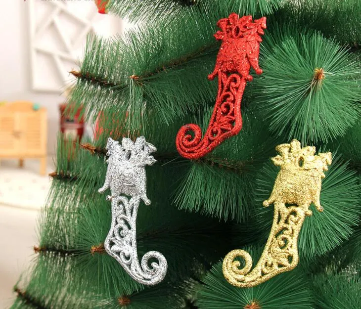 3 SZTUK 14x6cm Brokat Proszek Buty Wisiorek Ornament Na Boże Narodzenie Party Tree Wenn Wiszące Dekoracji