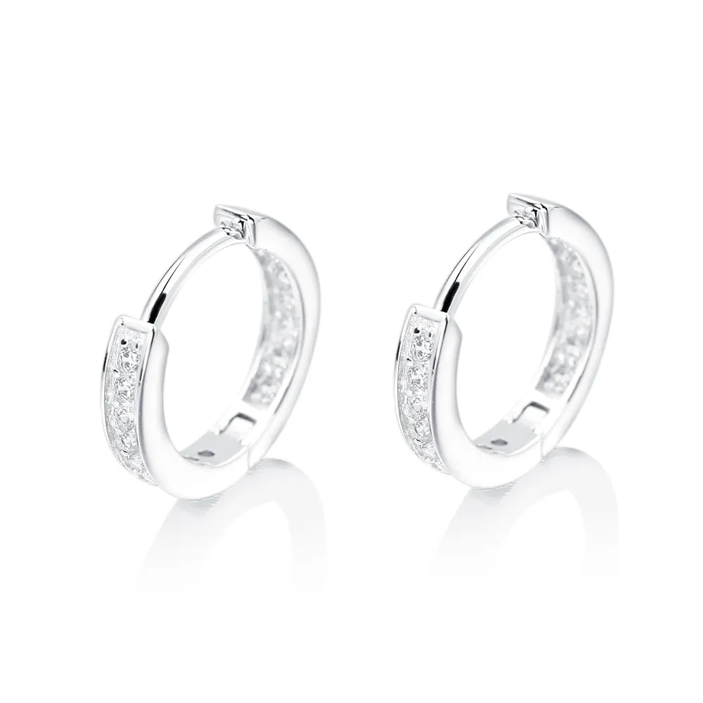 Boucles d'oreilles Silver Huggie Original 925 Bijoux fins en argent sterling SIMULÉS CZ MICRO PAVED SOLID 925 Boucles d'oreilles en argent sterling 2916