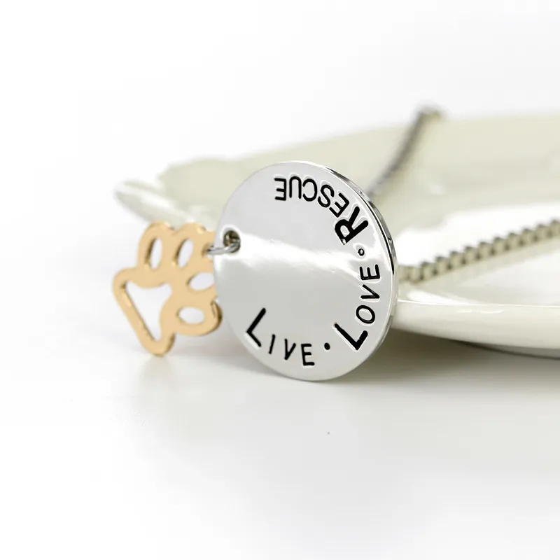 Collana di moda Live Love Rescue Ciondolo Collane Dog Paw Argento Placcato le donne Collane Pendenti Regalo