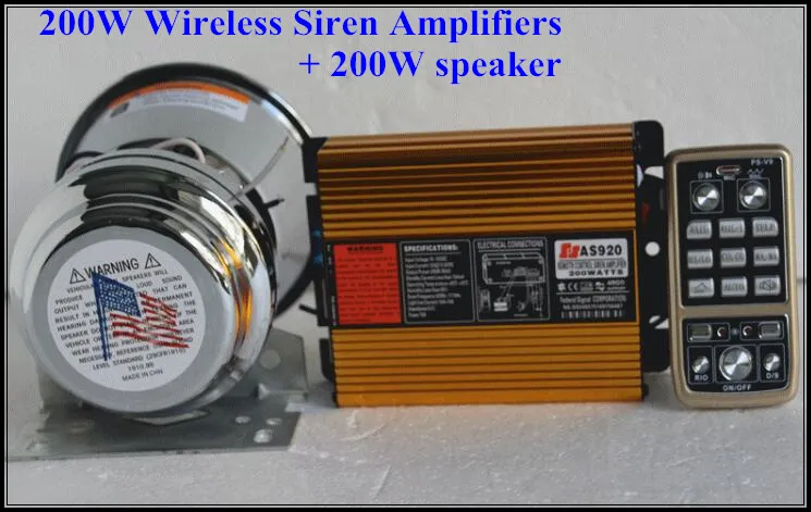 Amplificateurs d'alarme d'avertissement de voiture de sirène électronique de police haute puissance DC12V 200W avec télécommande multifonction sans fil + 1 unité 200W spekaer
