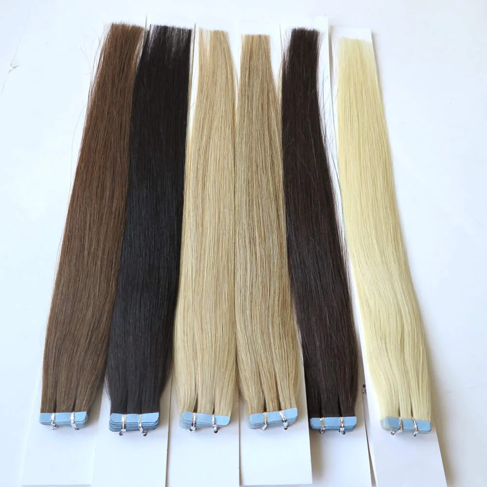 20 "Taśma w ludzkich rozszerzeniach włosów 40 sztuk / partia Podwójna taśma Wefted Hair Extensions 100g / lot 9 Dostępne kolory