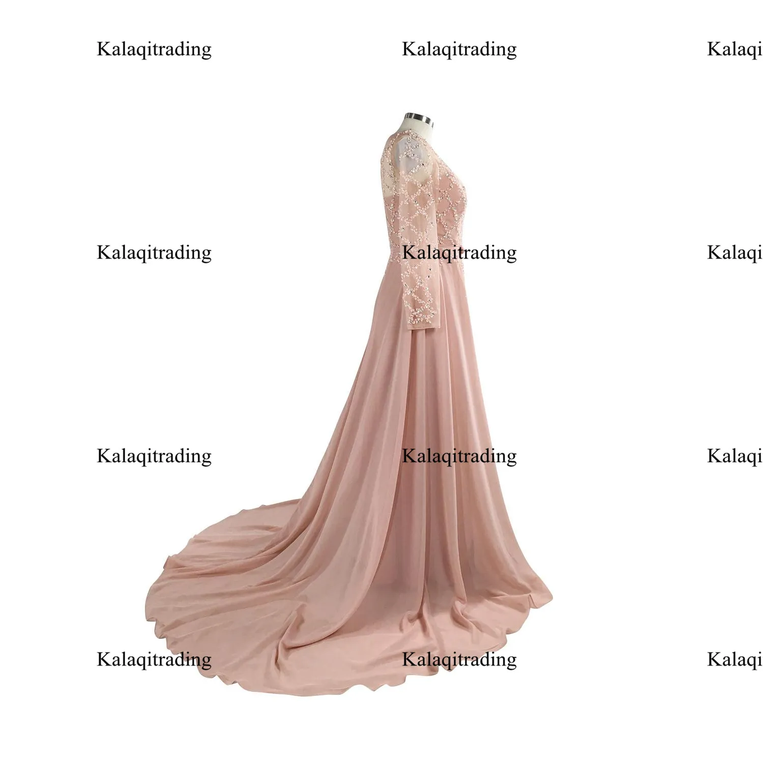 Elie Saab 2016 Długie rękawy Suknie wieczorowe Iluzja Jewel Neck Pearls Sash Aline Długość podłogi Tiul Tani Gowns Gowns 8047285