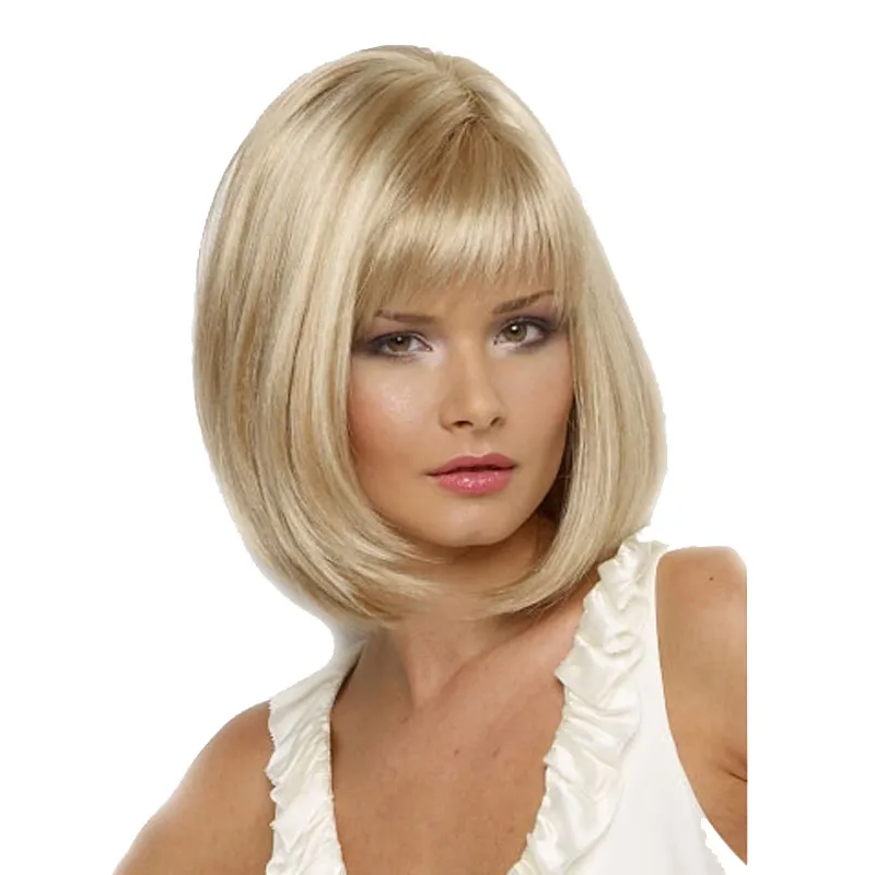 Woodfestival korte blonde pruik hoge temperatuur rechte pruiken witte vrouwen middelgrote lengte fiber synthetisch haar bob