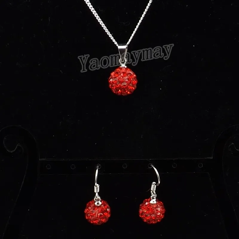 Women's Crystal Jewellery Set Red Disco Ball Pendant Earrings And Necklace Valentine's Day Gift 10 Sets Wholesale