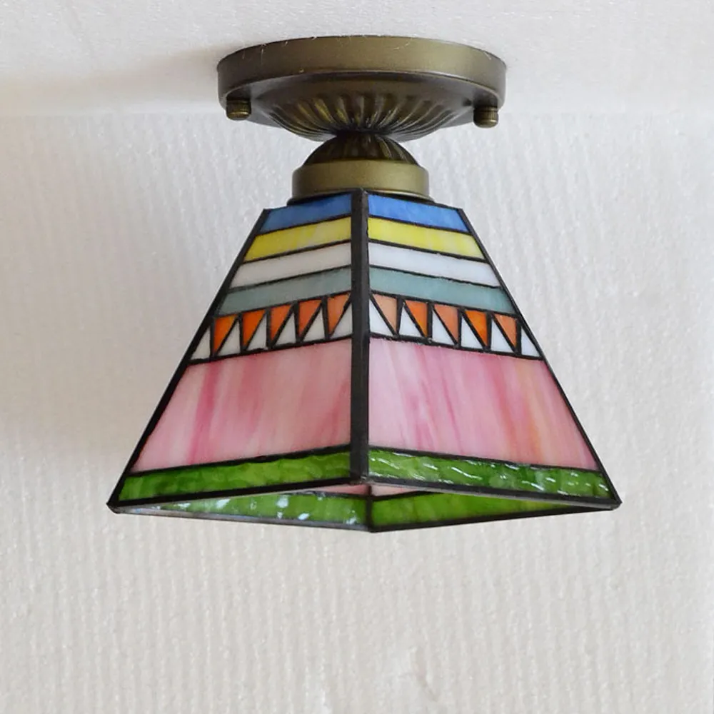 Colorful Pyramid Corridor Glass Ceiling Light Bedroom Chandelier Lamp for Balcony Hallway Porch