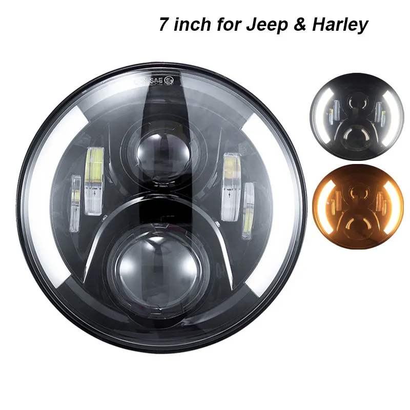 7 Inch Round Daymaker Projector H4 LED Headlight For Jeep Wrangler JK TJ LJ 7" Halo Angel Eye Turn Signal Light Driving Headlamp