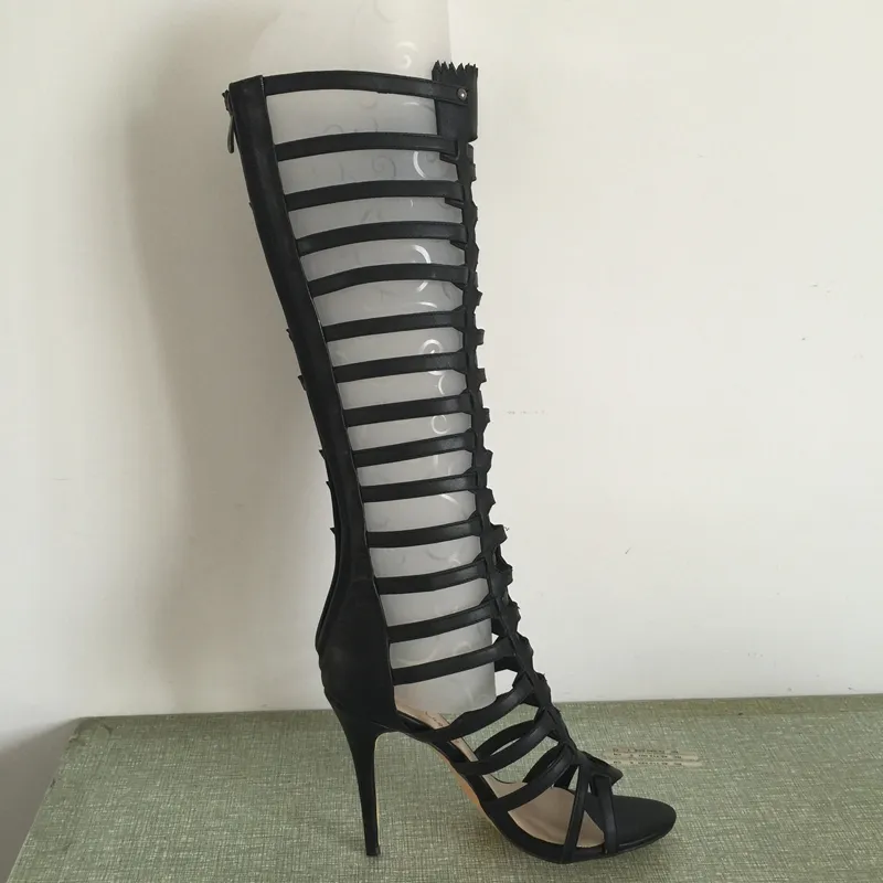 Czarne wysokie obcasy Gladiator Sandały Kobiety Cross Paski Stilettos Klamry Buty Kobieta Sandały Prawdziwe zdjęcia Prawda dla USA Rozmiar 4-15