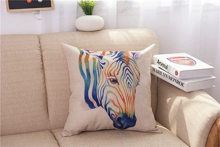 Animal Print Fronha Rinoceronte Colorido Fronhas Renas Cabeça Capa de Almofada Zebra Girafa Rosto Lance Travesseiro Cobre Quadrado 45 CM